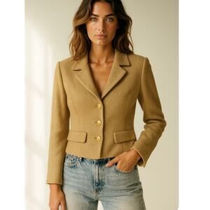 ST. JOHN Collection Santana Knit Blazer Beige Size 4 Classic Luxury